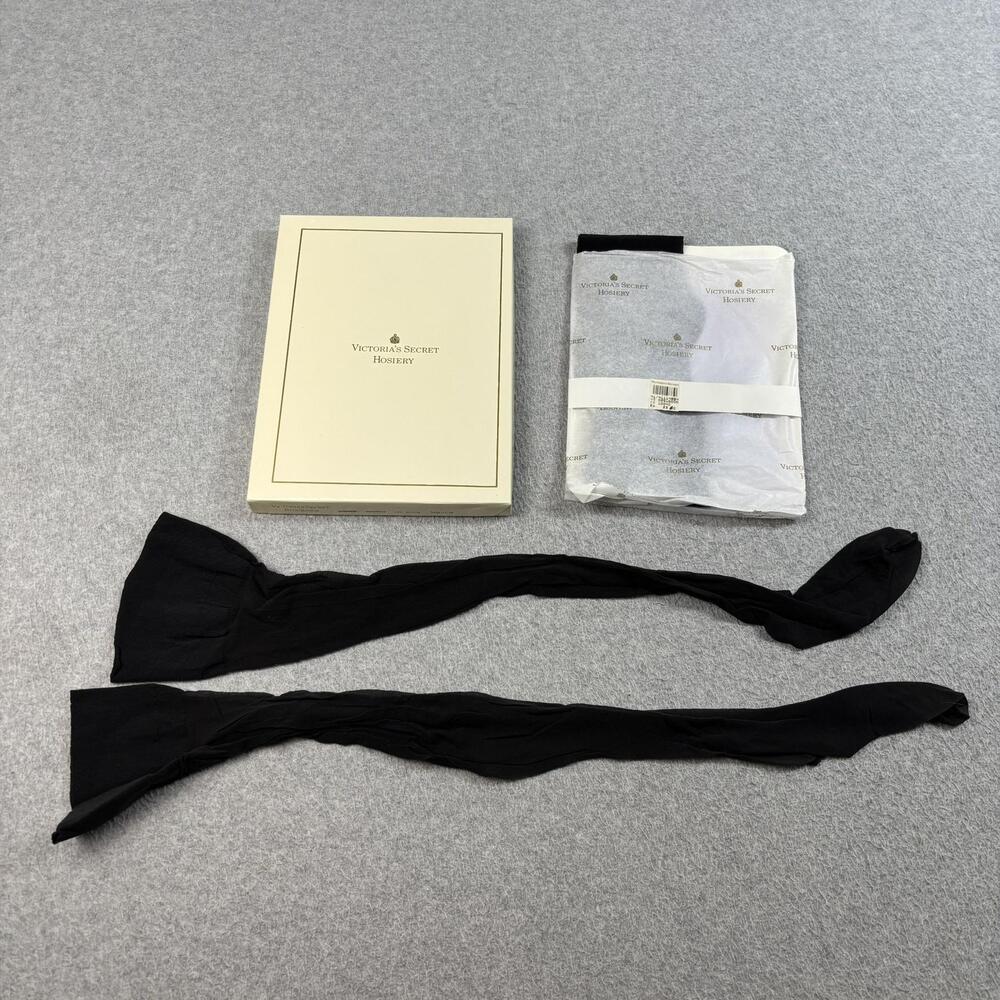 Vintage Victoria's Secret Stockings Women M Black Thigh High Cantrece USA x2 90s